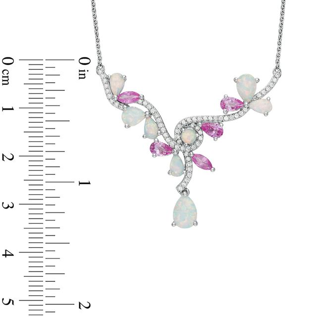 Lab-Created Opal, Pink and White Sapphire Necklace in Sterling Silver - 15.5"|Peoples Jewellers