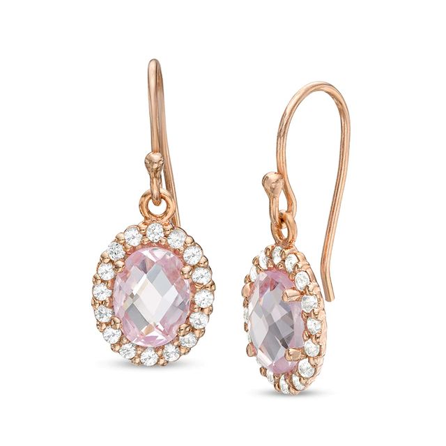 Rose de France Amethyst and Lab-Created White Sapphire Frame Drop Earrings in Sterling Silver with 18K Rose Gold Plate|Peoples Jewellers