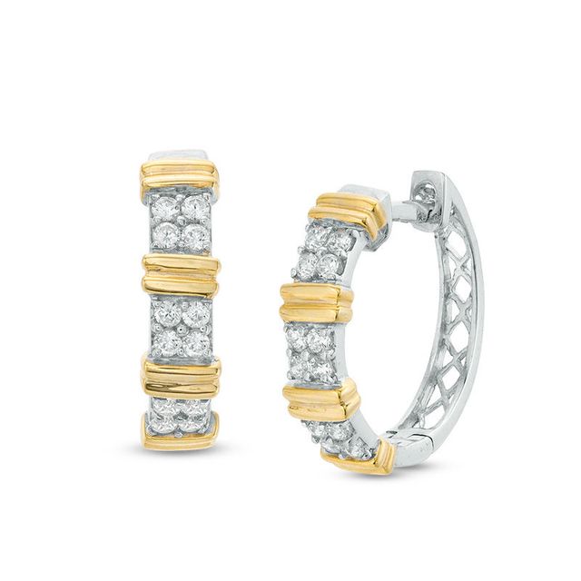 0.23 CT. T.W. Quad Diamond Collar Hoop Earrings in 10K Two-Tone Gold|Peoples Jewellers