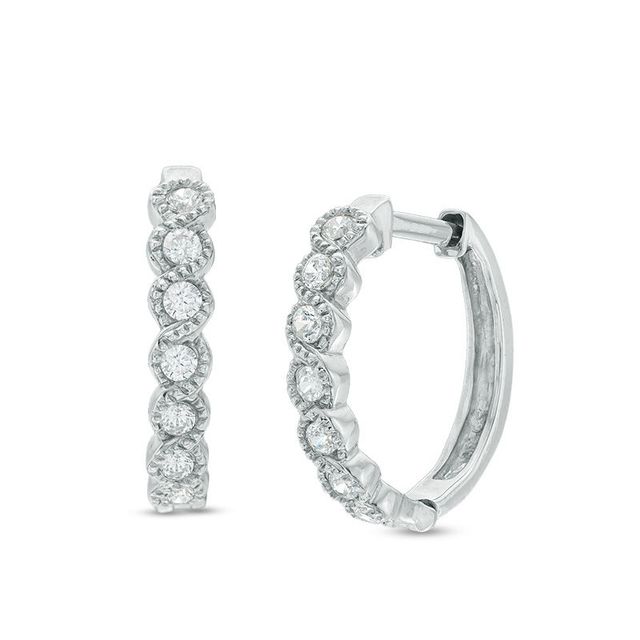 0.23 CT. T.W. Diamond Twist Hoop Earrings in 10K White Gold|Peoples Jewellers