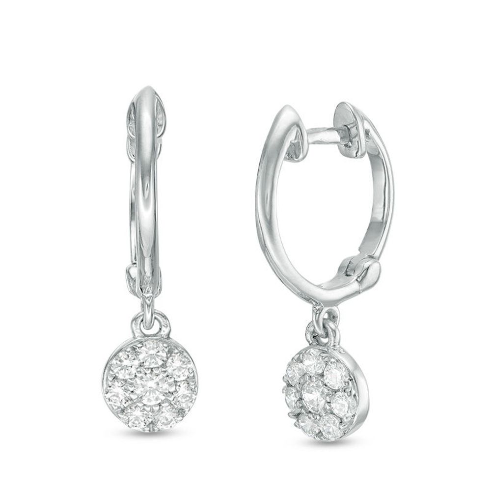 0.25 CT. T.W. Diamond Flower Drop Hoop Earrings in 10K White Gold|Peoples Jewellers