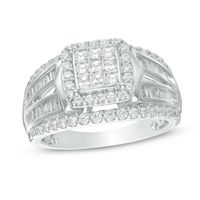 1.00 CT. T.W. Princess-Cut Composite Diamond Frame Engagement Ring in 10K White Gold|Peoples Jewellers