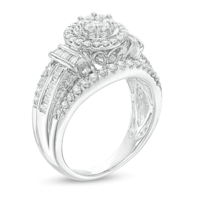 1.00 CT. T.W. Composite Diamond Flower Collar Engagement Ring in 10K White Gold