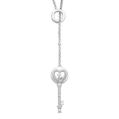 Open Hearts by Jane Seymour™ 0.04 CT. T.W. Diamond Lariat Key Necklace in Sterling Silver - 19"|Peoples Jewellers