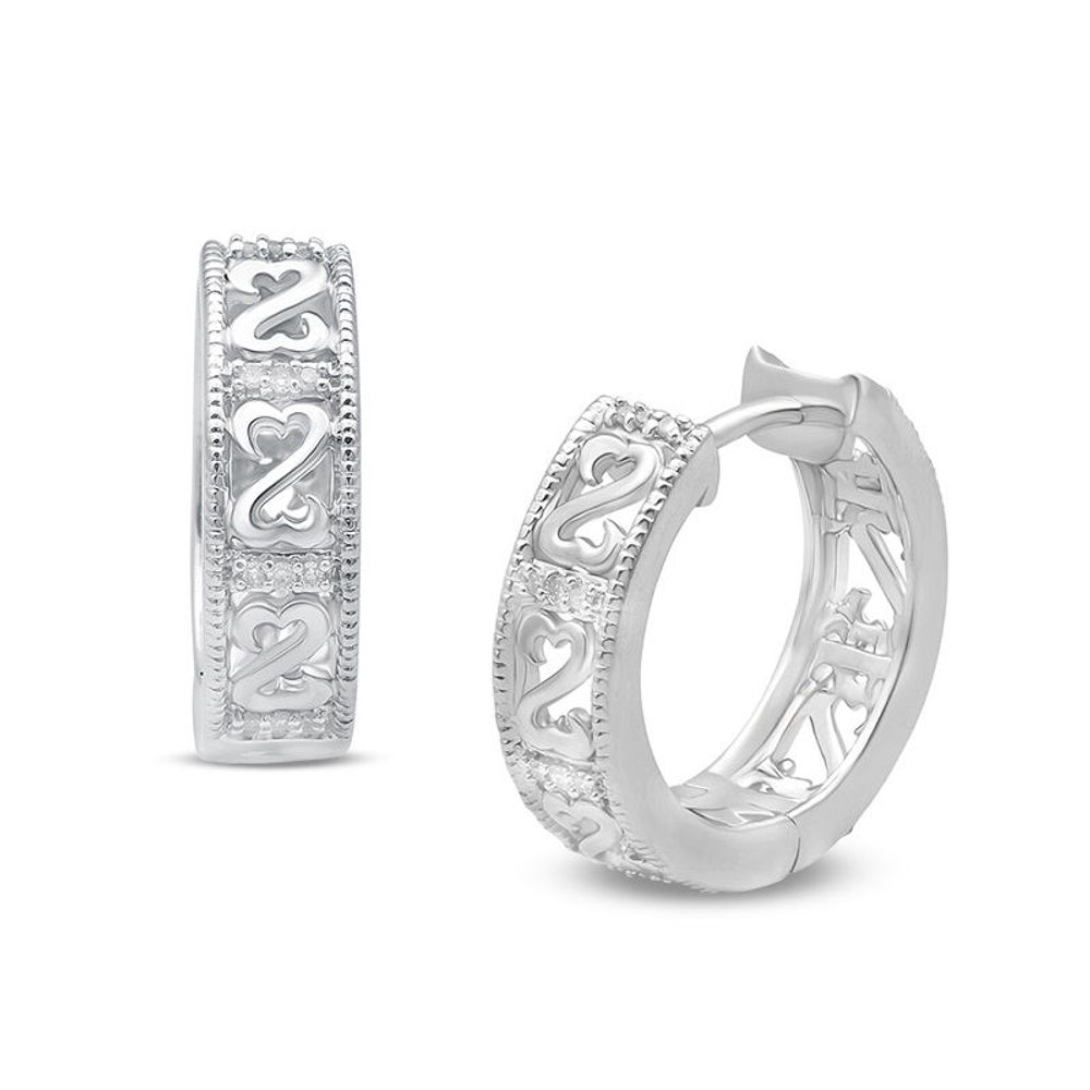 Open Hearts by Jane Seymour™ 0.04 CT. T.W. Diamond Huggie Hoop Earrings in Sterling Silver|Peoples Jewellers