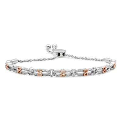 Open Hearts by Jane Seymour™ 0.25 CT. T.W. Diamond Bolo Bracelet in Sterling Silver and 10K Rose Gold- 9.5"|Peoples Jewellers