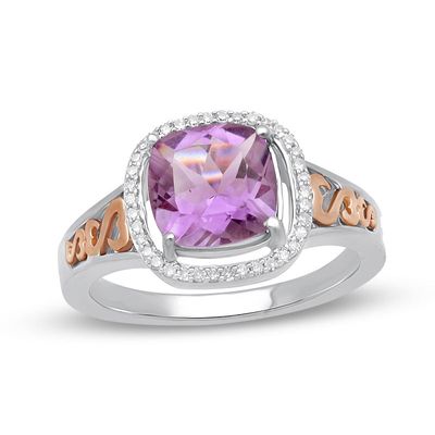 Open Hearts by Jane Seymour™ 8.0mm Amethyst and 0.10 CT. T.W. Diamond Frame Ring in Sterling Silver|Peoples Jewellers