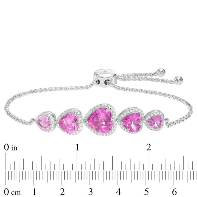 Heart-Shaped Lab-Created Pink and White Sapphire Bolo Bracelet in Sterling Silver – 9.0"|Peoples Jewellers