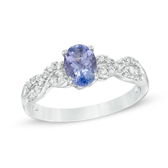 Oval Tanzanite and Lab-Created White Sapphire Braid Ring in Sterling Silver|Peoples Jewellers