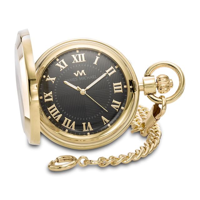 Men's James Michael Gold-Tone Pocket Watch with Black Dial (Model: PQA181099C)