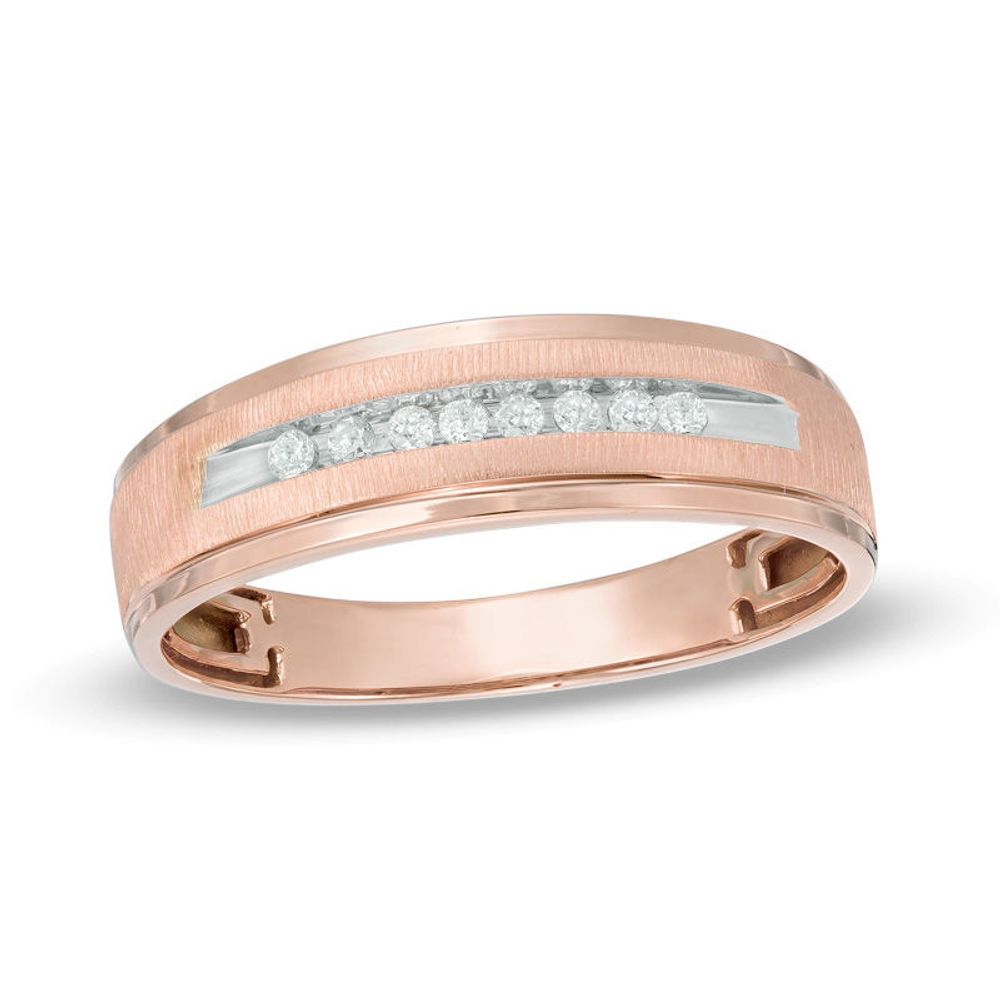 Men's 0.10 CT. T.W. Diamond Satin Wedding Band in 10K Rose Gold|Peoples Jewellers