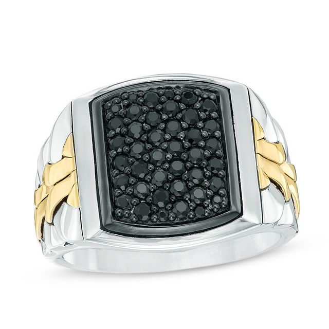 Men's Black Sapphire Signet Ring in Sterling Silver and 10K Gold|Peoples Jewellers