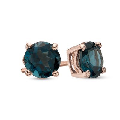 6.0mm London Blue Topaz Solitaire Stud Earrings in 10K Rose Gold|Peoples Jewellers