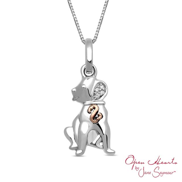 Open Hearts by Jane Seymour™ Diamond Accent Puppy Pendant in Sterling Silver and 10K Rose Gold|Peoples Jewellers