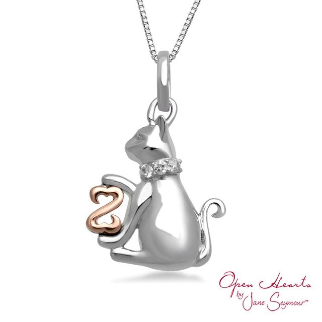 Open Hearts by Jane Seymour™ Diamond Accent Kitten Pendant in Sterling Silver and 10K Rose Gold