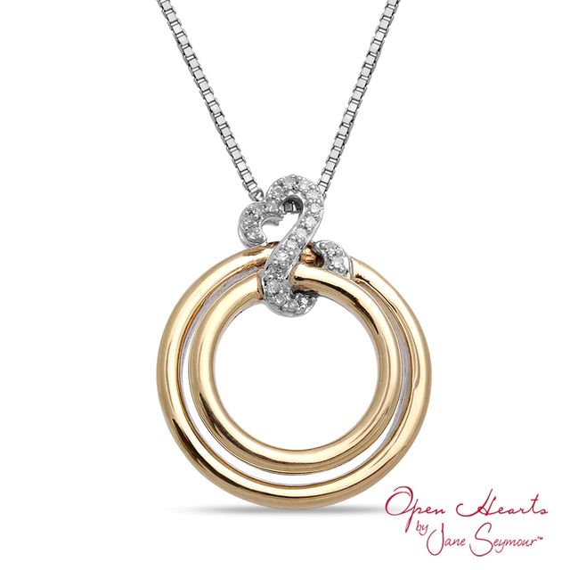 Open Hearts by Jane Seymour™ 0.04 CT. T.W. Diamond Circle Pendant in Sterling Silver and 10K Gold|Peoples Jewellers