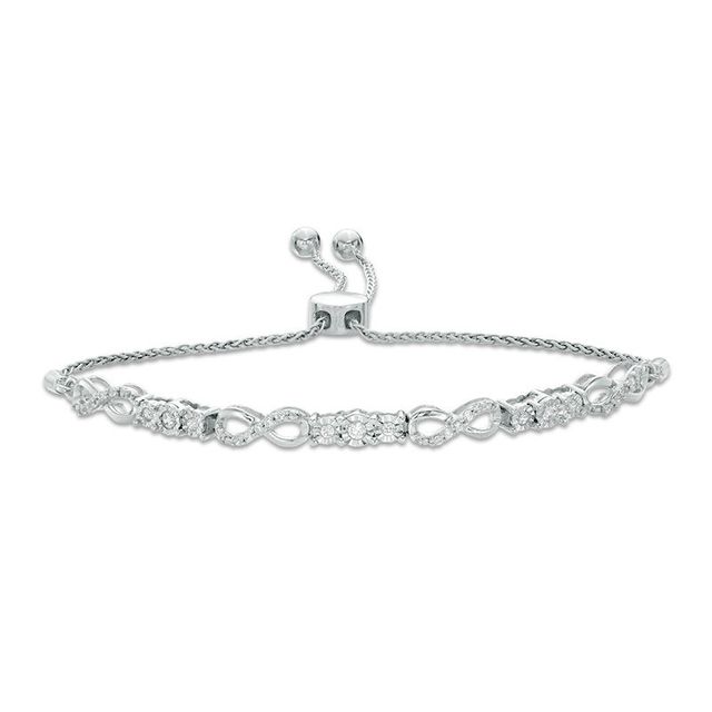 0.37 CT. T.W. Diamond Three Stone Infinity Bolo Bracelet in 10K White Gold - 9.5"|Peoples Jewellers