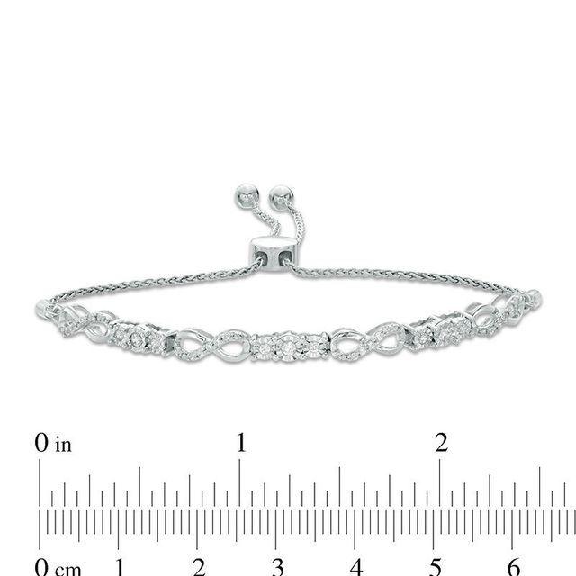 0.37 CT. T.W. Diamond Three Stone Infinity Bolo Bracelet in 10K White Gold - 9.5"