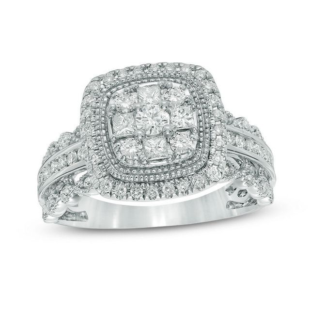 0.70 CT. T.W. Composite Diamond Cushion Frame Engagement Ring in 10K White Gold|Peoples Jewellers
