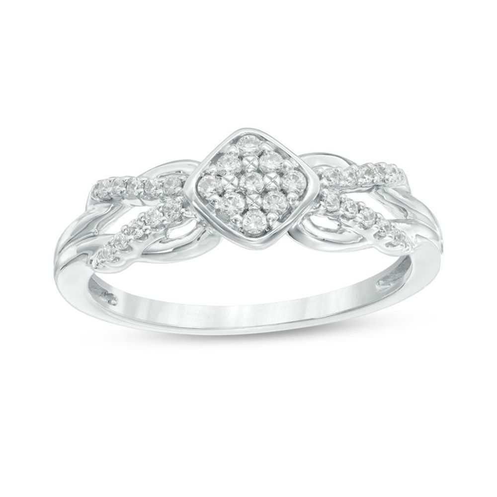 0.15 CT. T.W. Composite Diamond Crossover Promise Ring in Sterling Silver|Peoples Jewellers