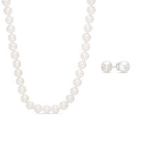 Vera Wang Love Collection Akoya Cultured Pearl and 0.15 CT. T.W. Diamond Necklace and Earrings Set in 14K White Gold|Peoples Jewellers