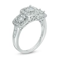 0.95 CT. T.W. Diamond Cushion Frame Past Present Future® Engagement Ring in 14K White Gold|Peoples Jewellers