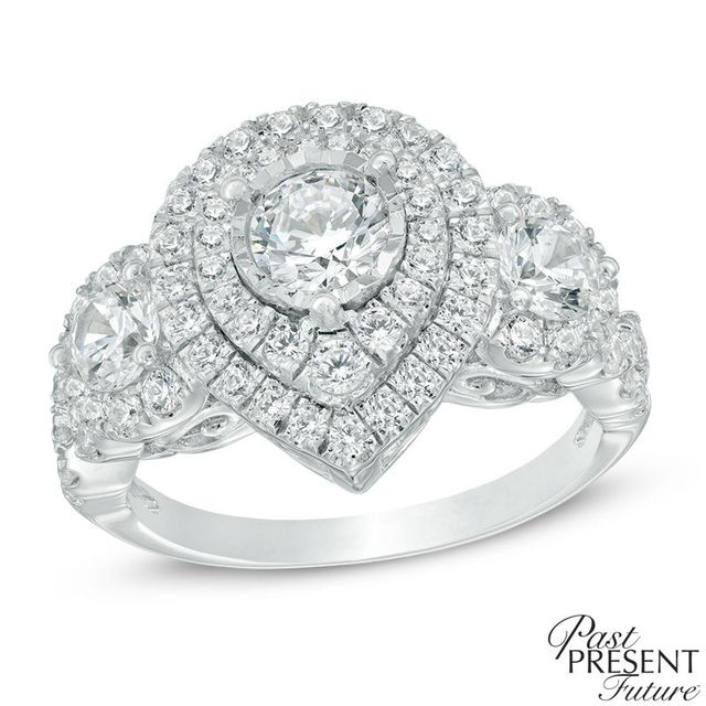 2.05 CT. T.W. Diamond Double Pear-Shaped Frame Past Present Future® Engagement Ring in 14K White Gold|Peoples Jewellers