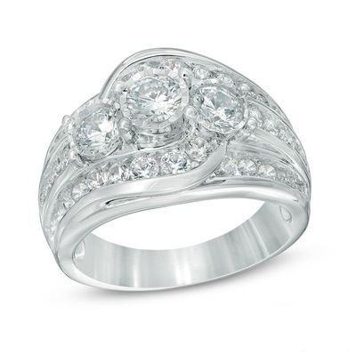 1.95 CT. T.W. Diamond Swirl Frame Past Present Future® Engagement Ring in 14K White Gold|Peoples Jewellers