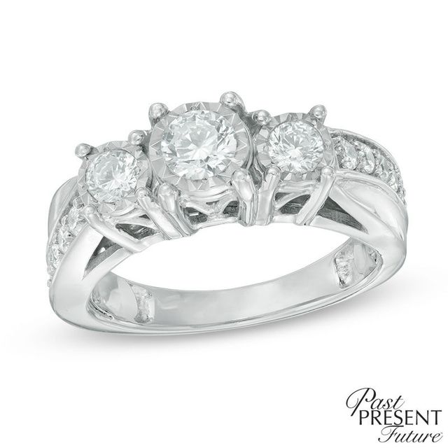 1.00 CT. T.W. Diamond Twist Shank Past Present Future® Engagement Ring in 10K White Gold|Peoples Jewellers