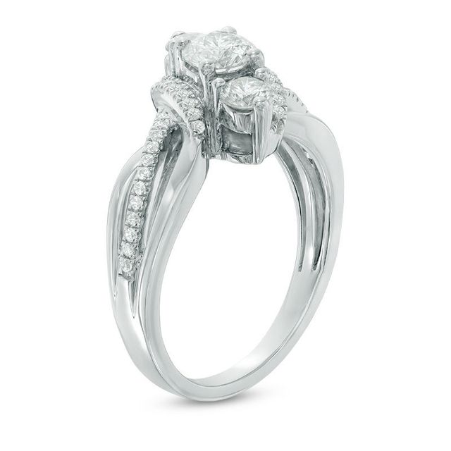 1.01 CT. T.W. Diamond Past Present Future® Bypass Engagement Ring in 14K White Gold|Peoples Jewellers