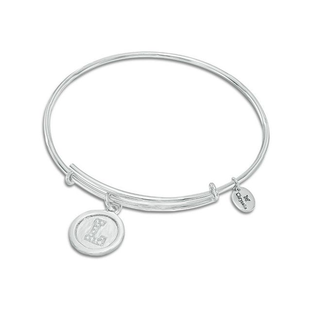 Chrysalis Cubic Zirconia "L" Initial Charm Adjustable Bangle in White Brass|Peoples Jewellers