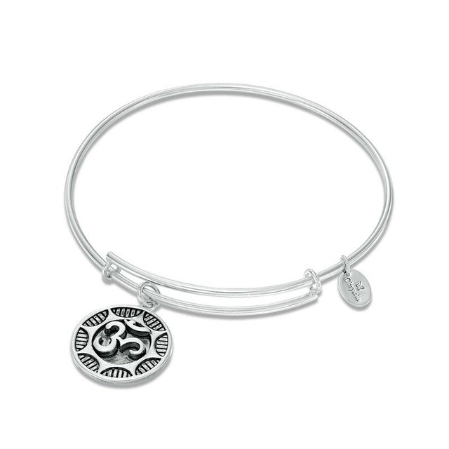 Chrysalis Om Charm Adjustable Bangle in White Brass