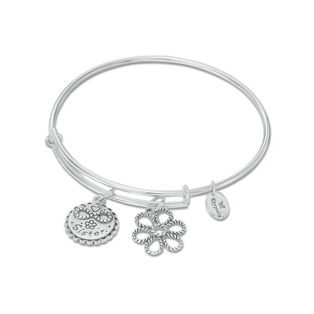 Chrysalis "Sister" Charms Adjustable Bangle in White Brass|Peoples Jewellers