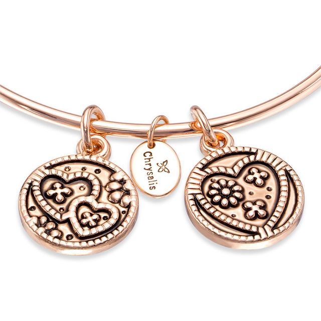 Chrysalis "Love" Charms Adjustable Bangle in Rose-Tone Brass