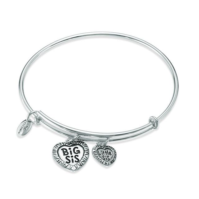 Chrysalis "Big Sis Little Sis" Charms Adjustable Bangle in White Brass