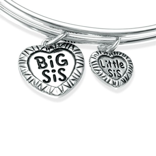 Chrysalis "Big Sis Little Sis" Charms Adjustable Bangle in White Brass|Peoples Jewellers