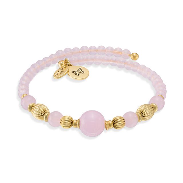 Chrysalis Lab-Created Pink Quartz and Brass Bead Adjustable Bangle in Brass|Peoples Jewellers