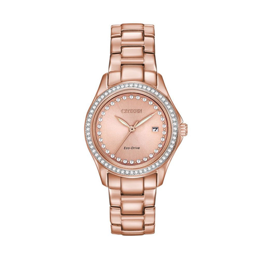 Ladies' Exclusive Citizen Eco-Drive® Crystal Accent Rose-Tone Watch (Model: FE1143-88Q)|Peoples Jewellers