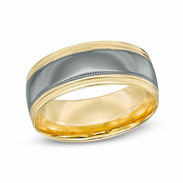 Men's 8.0mm Comfort Fit Wedding Band in 10K Gold with Black Rhodium|Peoples Jewellers
