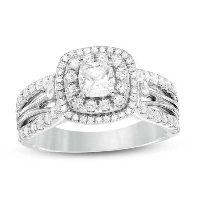 1.25 CT. T.W. Certified Canadian Cushion-Cut Diamond Double Frame Engagement Ring in 14K White Gold (I/I1)|Peoples Jewellers