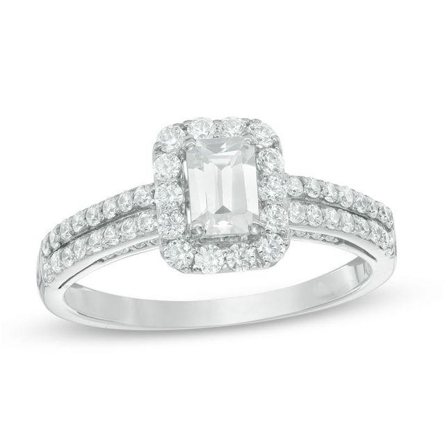 0.95 CT. T.W. Emerald-Cut Diamond Frame Double Row Engagement Ring in 14K White Gold|Peoples Jewellers