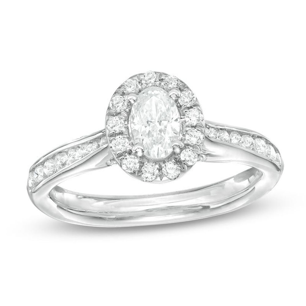 1.00 CT. T.W. Canadian Certified Oval Diamond Frame Engagement Ring in 14K White Gold (I/SI2)|Peoples Jewellers