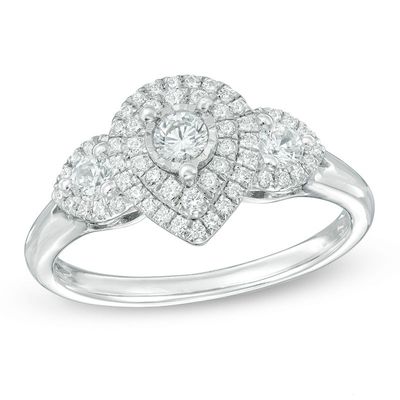 0.52 CT. T.W. Diamond Double Pear-Shaped Frame Past Present Future® Engagement Ring in 10K White Gold|Peoples Jewellers