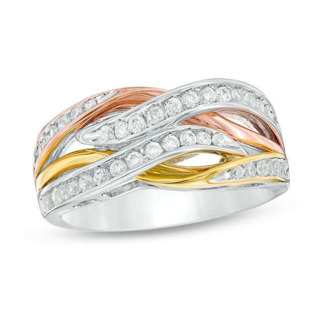 0.50 CT. T.W. Diamond Layered Crossover Ring in 10K Tri-Tone Gold|Peoples Jewellers