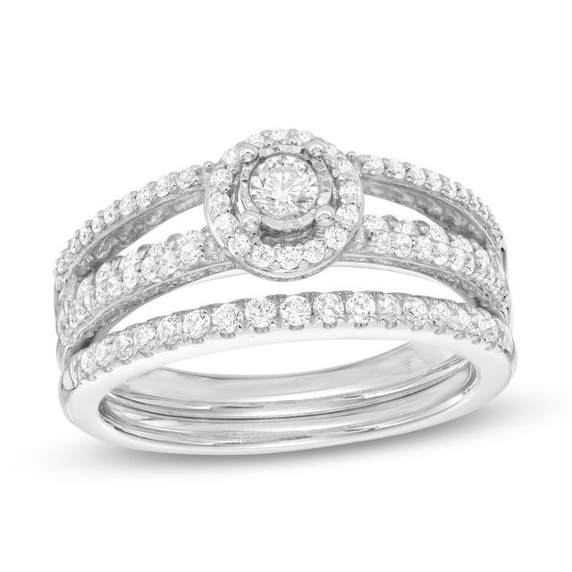0.58 CT. T.W. Diamond Frame Multi-Row Bridal Set in 10K White Gold|Peoples Jewellers