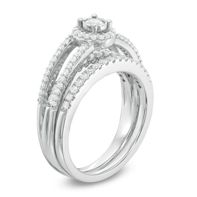 0.58 CT. T.W. Diamond Frame Multi-Row Bridal Set in 10K White Gold|Peoples Jewellers