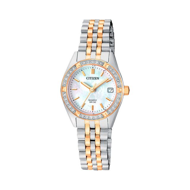 Ladies' Citizen Crystal Accent Two-Tone Watch with Mother-of-Pearl Dial (Model: EU6064-54D)|Peoples Jewellers