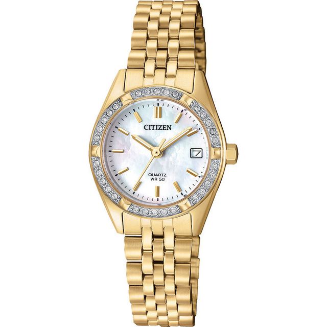 Ladies' Citizen Quartz Crystal Accent Gold-Tone Watch with Mother-of-Pearl Dial (Model: EU6062-50D)|Peoples Jewellers