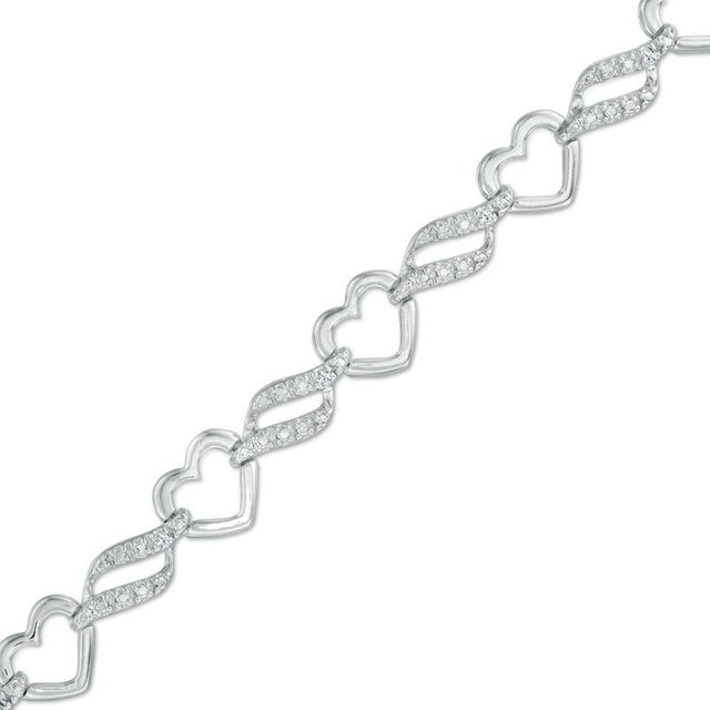 0.10 CT. T.W. Diamond Heart Link Bracelet in Sterling Silver - 7.5"