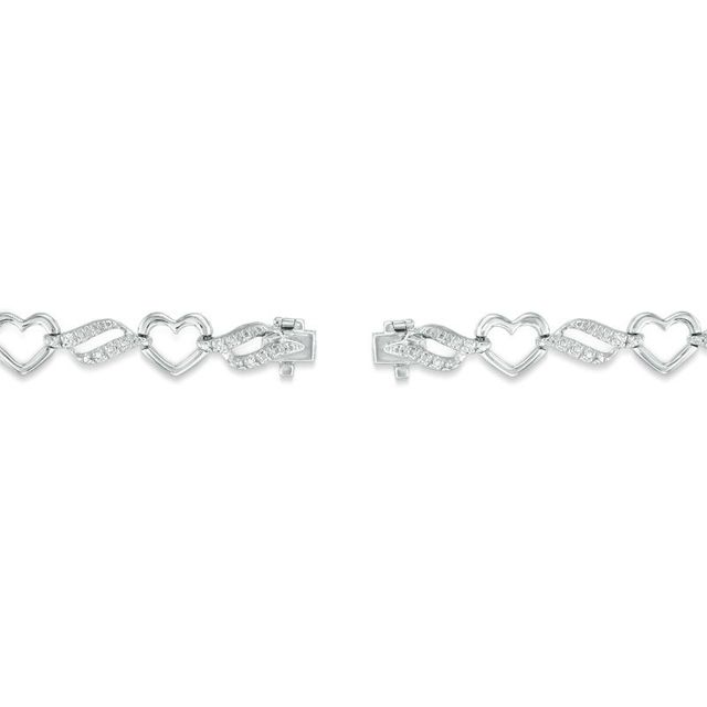 0.10 CT. T.W. Diamond Heart Link Bracelet in Sterling Silver - 7.5"|Peoples Jewellers